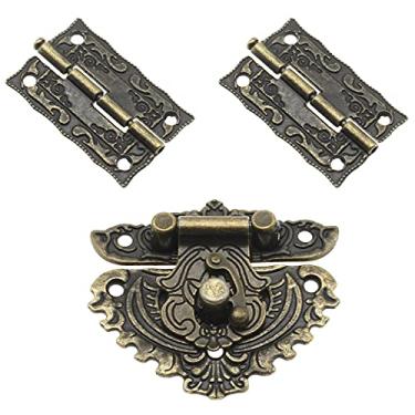 Imagem de OZXNO Kit de trava e dobradiças decorativas gravadas antigas em forma de coração de liga de zinco e dobradiças de bronze vintage com parafusos de montagem para caixa de joias de design retrô