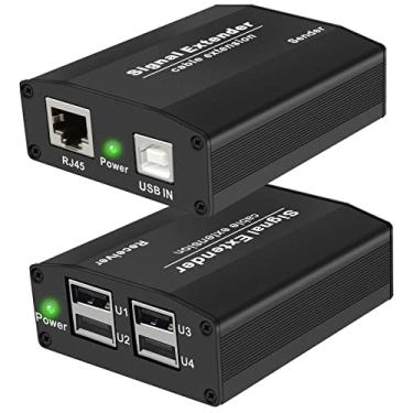 Imagem de LornCeng Extensor USB 2.0 de até 50 m Cat5e/6/7, 4 portas, Plug and Play, sem driver, para Windows, MacOS, Android, Linux, com adaptador de alimentação DC5V/2A
