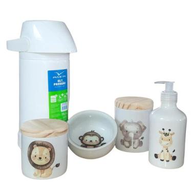 Imagem de Kit higiene bebê safari 5 Pçs-Garrafa 500ml Pressão TP Pinus - Antilop