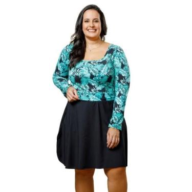 Imagem de Maiô Macaquinho Plus Size com saída separada Bojo removível Manga long