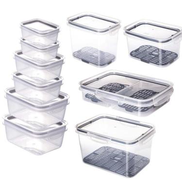 Imagem de Kit 10 Potes Herméticos Geladeira Frios Salada Fruta Marmita - Plasúti