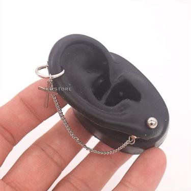 Imagem de Conjunto Brinco de bolinha de tarraxa e pressão em aço Inox prata masc
