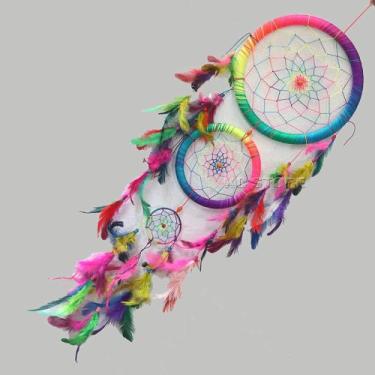 Imagem de Filtro Dos Sonhos Apanhador Penas VERDE Hippie 60cm Maior GRANDE COM P