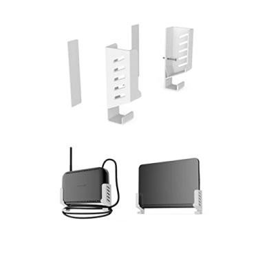 Imagem de Suporte de parede para laptop e roteador WiFi – Rack de armazenamento compatível com notebooks/Macbooks/caixas de TV/comutadores de rede/modems/dispositivos de áudio (branco)
