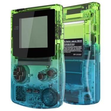 Imagem de IPS Ready Atualizado eXtremeRate Gradiente Translúcido Verde Azul Capa de Substituição Botões para Gameboy Color – Adequado para OSD IPS e IPS Regular e LCD Padrão – Não Console e Tela IPS