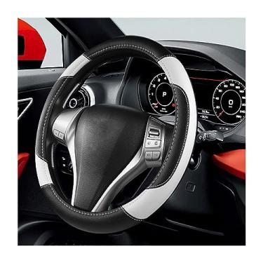 Imagem de BELOMI Capa de volante de carro de couro, universal 38 cm para carro caminhão SUV, antiderrapante e respirável, design de estilo esportivo protetor de volante inodoro, acessórios de interior automotivo (branco)