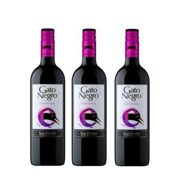 Imagem de Kit Vinho Gato Negro Carmenère Tinto Seco 750ml 3 unidades