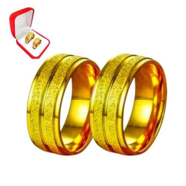 Imagem de Par Alianças 6mm Banhada Ouro 18k Riscos Brilho Casamento Noivado Casa