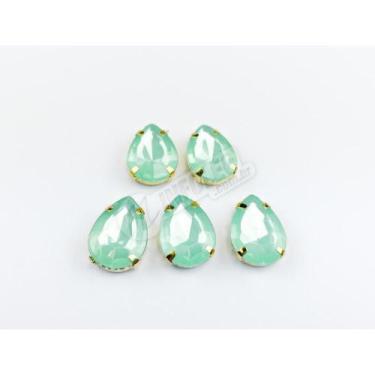 Imagem de Chaton Acrilico Gota Verde Água Engrampado Dourado 13x18mm - 5 unidade