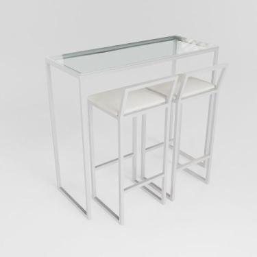Imagem de Bancada Cozinha Balcão Gourmet 120cm Vidro Com 2 Banquetas Estofada Br
