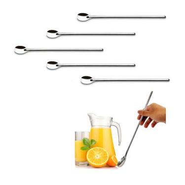Imagem de 5un COLHER DE SUCO COQUETEL DRINKS BAILARINA INOX LONGA - Rio Tijucas
