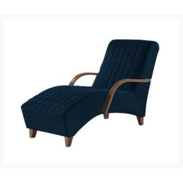 Imagem de Poltrona Divan Chaise Com Braços tecido Sued Azul Bic - Plataforma Est