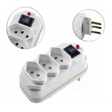 Imagem de Adaptador de Tomada Benjamim 2P+T 10A Bivolt com Botão Liga Desliga Br