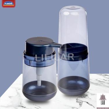 Imagem de Porta Sabonete Líquido e Porta Escova Creme Dental Kit 2 peças Banheir