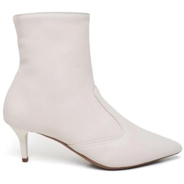 Imagem de Bota Feminina Cano Curto Salto Fino Baixo Napa Off White - Ellas Onlin