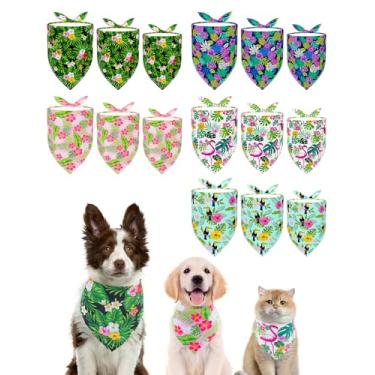 Imagem de PET SHOW Pacote com 15 bandanas havaianas para cães, vários tamanhos, grande, médio, pequeno, 3 lenços florais de verão mistos para cabeça de cachorro, conjunto de lenços, gatos, animais de estimação