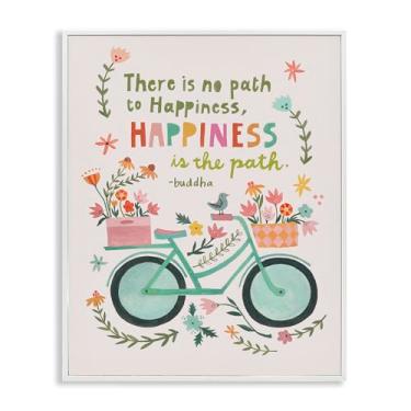 Imagem de Stupell Industries Happiness Is The Path Framed Giclee Wall Art Design por Irene Chan, moldura branca, 40 x 50 cm