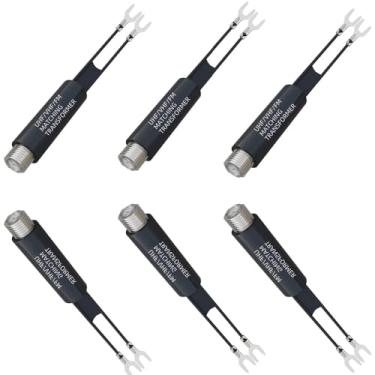 Imagem de 6 peças Adaptador de antena de 75 Ohm a 300 Ohm niquelado UHF/VHF/FM Conversor transformador de antena F tipo F para conectores duplos tipo U