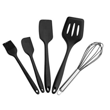 Imagem de Conjunto de Utensílios de Cozinha em Silicone, 5 Peças, Preto, Inclui Colher, Espátulas, Pincel e Fuê (Preto)