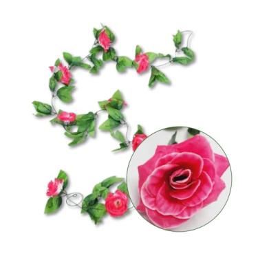 Imagem de Corrente Cordão Guirlanda De Rosas Flores Artificiais 2,4m Decorativa Trepadeira casamentos e eventos até a decoração de casa Seda Premium em Diversas Cores (ROSA ESCURO)