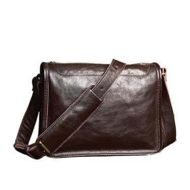 Imagem de Bolsa de ombro masculina de couro genuíno, bolsa crossbody de couro para homens, bolsa mensageiro casual, bolsa para laptop