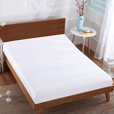 Imagem de BedDecor Lençol com elástico 100% algodão egípcio, bolso extra profundo de 38 cm (QUEEN-60 X 80 - Branco)