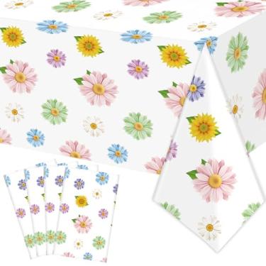 Imagem de Toalha de mesa de plástico floral primavera margarida toalha de mesa descartável girassol retângulo rosa roxo azul flores capas de mesa para primavera, Páscoa, aniversário, casamento, festa de chá, 4