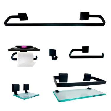 Imagem de 1 Kit Para Banheiro Luxo Preto C/ Papeleira Premium - J.A, Incolor