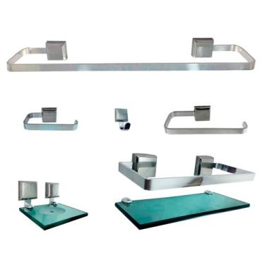 Imagem de 2 Kits Para Banheiro Luxo de Alumínio 6 Peças Verde - J.A