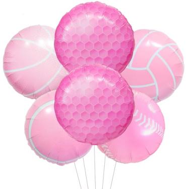 Imagem de Pink Sports Ball-Shaped Balloons Pink Basketball Balloons Volleyball Balloons Tennis Balloons Pink Baseball Balloons Pink Golf Balloons Perfect for Girls Birthday Party Decorations Photo Props Sports