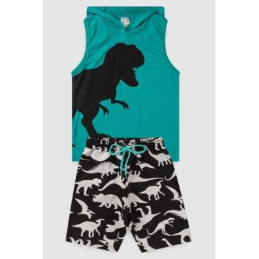 Imagem de Conjunto Infantil Menino Dino Regata Com Capuz Bermuda Dino - Serpasan