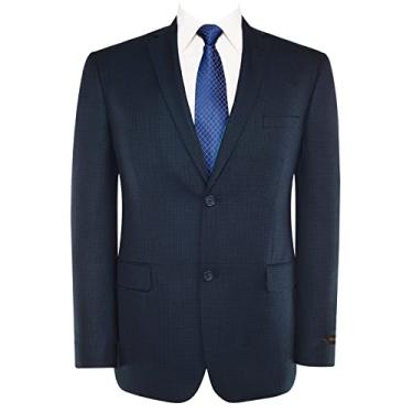 Imagem de GLUVISTAVES Blazer masculino de ajuste clássico, casaco esportivo elástico com 2 botões para casamentos e negócios, Blue Houndstooth, 52