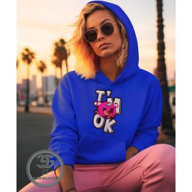 Imagem de Moletom Feminino I'M ok, Está tudo bem Blusão casaco feminino com bols