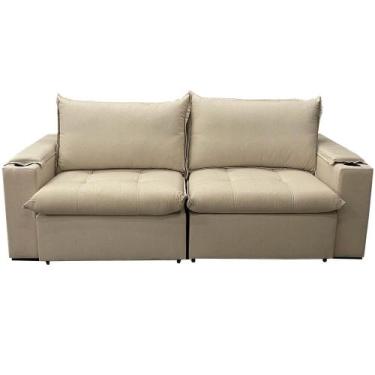 Imagem de Sofá Cama Julia 4 Lugares Retrátil Tecido Linho 220cm Zarat Cor Bege -
