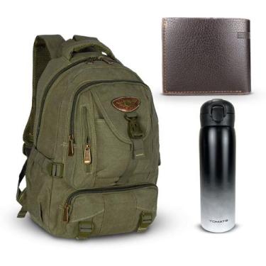 Imagem de Kit Mochilas Masculinas Carteira Compacta e Garrafa Térmica - MOCHILA 