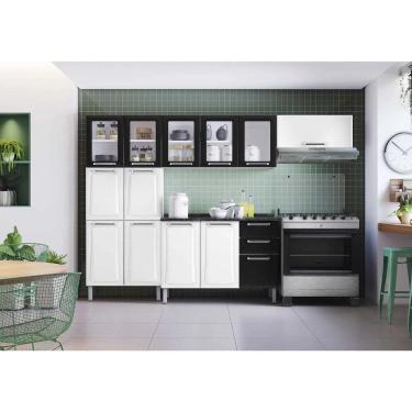 Imagem de Cozinha Completa Branca e Preta em Aço 280cm Tarsila com Vidro Itatiaia