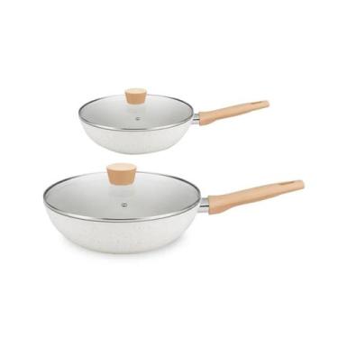 Imagem de Kit 2 Wok Carmela TVT Ceramic-Flon Com Tampa Vanilla MTA