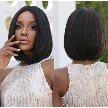 Imagem de Peruca Lace Wig Fibra Futura Curta Castanha com Mechas Chocolate - GM 