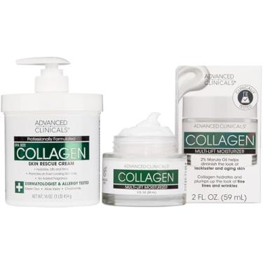 Imagem de Advanced Clinicals Creme de colágeno com hidratante facial de ácido hialurônico + creme corporal de colágeno, conjunto de 2 peças para mulheres e homens para reduzir a aparência de rugas, linhas finas
