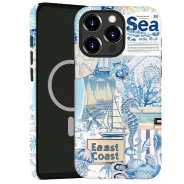 Imagem de kiritfox Capa magnética para iPhone 16 Pro Max, capa rígida híbrida de 2 camadas, à prova de choque para meninas e mulheres [compatível com MagSafe] - Colagem de tartaruga de concha do oceano