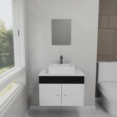 Imagem de Gabinete Armário para Banheiro com Pia Cuba Quadrada Mármore e 60cm Balcão Suspenso Preto