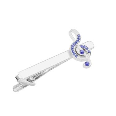 Imagem de Clipe de gravata para homens com strass, prendedores de gravata para homens, presentes de aniversário para pais, melhores amigos, amantes de música, clipes de gravata, acessórios para ternos, Azul, P