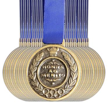 Imagem de Conjunto 50 Medalhas Com Tirante Azul Honra Ao Mérito 2,9cm bronze