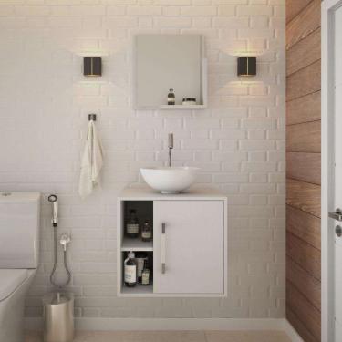 Imagem de Conjunto para Banheiro Gabinete com Cuba Redonda R30 e Espelheira Soft 500 Branco