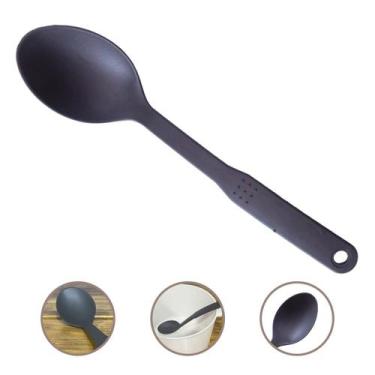 Imagem de Colher Nylon 30cm Premium Resistente Reforçada Cozimento Arroz Preta -