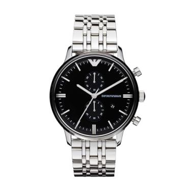 Imagem de Emporio Armani Relógio masculino de quartzo 0400663220553 AR0389 com pulseira de metal, Preto/prata, Alça