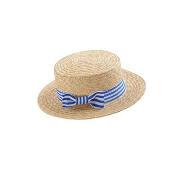 Imagem de BABYOND Chapéu de barco masculino aba Gatsby Chapéu Panamá Fedora verão praia chapéu de sol 20s acessórios de fantasia, Branco, azul, G-GG