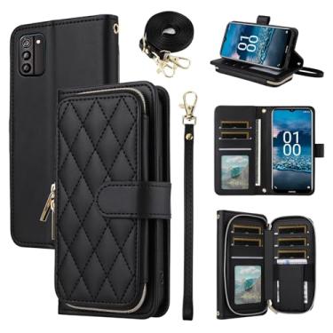 Imagem de Furiet Argyle Capa carteira para Nokia G100 N150DL com alça de pulso, compartimentos para cartões, bolsa com zíper, capa de telefone xadrez de couro PU de luxo para NokiaG100 G 100 100G mulheres