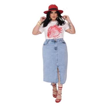 Imagem de Saia Jeans Midi Plus Size Com Fenda  Feminino  Premium - CJ WEAR, 46