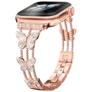 Imagem de Pulseira Musk-mskr Rose Gold Metal Strass para Apple Watch 38 mm a 42 